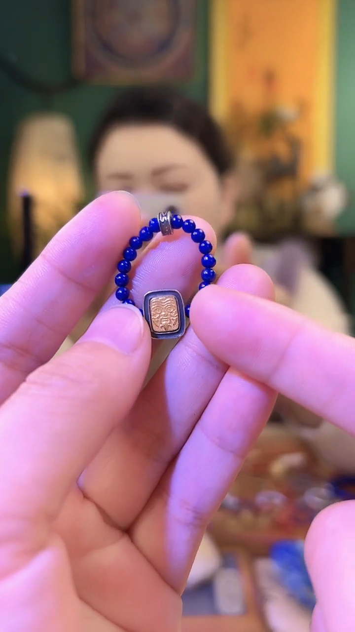 【闪购商品】青金石戒指银S925镶嵌青金石扎基拉姆戒指