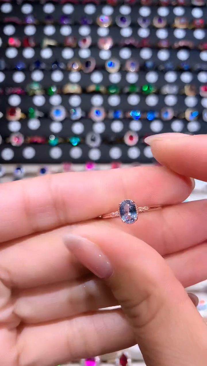 【闪购商品】蓝宝石戒指银S925镶嵌玫瑰金