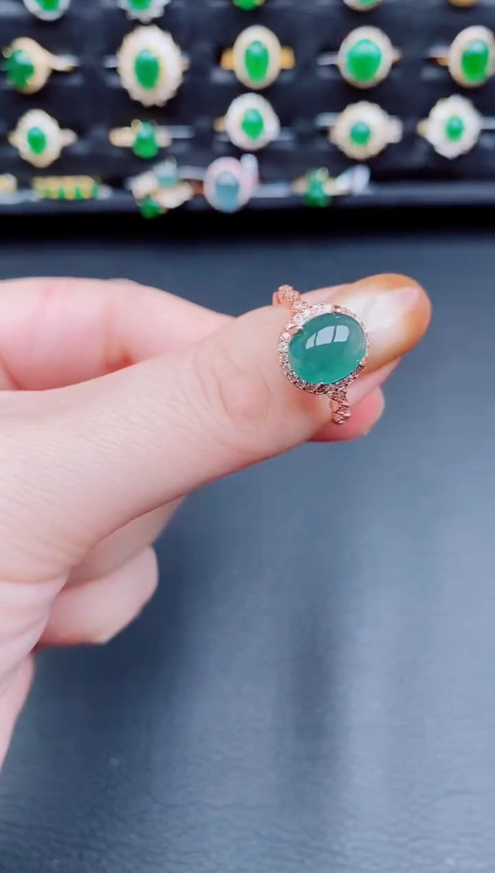 【闪购商品】翡翠戒指银S925镶嵌天然a货翡翠16