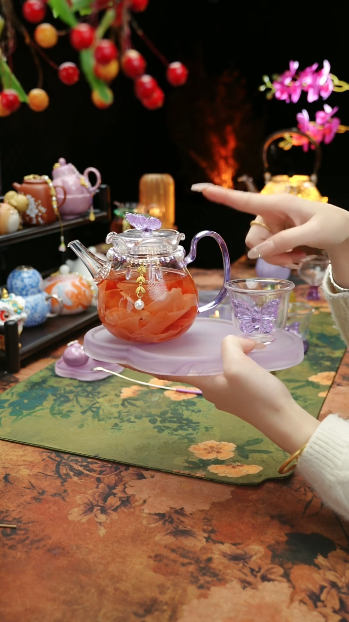 【闪购商品】2个杯子+紫色温茶台+茶壶+链子