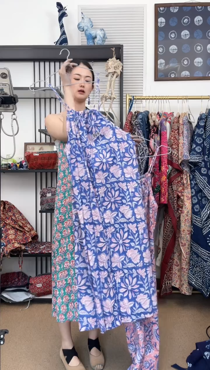 【闪购商品】328 印度长绒棉拓印彩色吊带裙