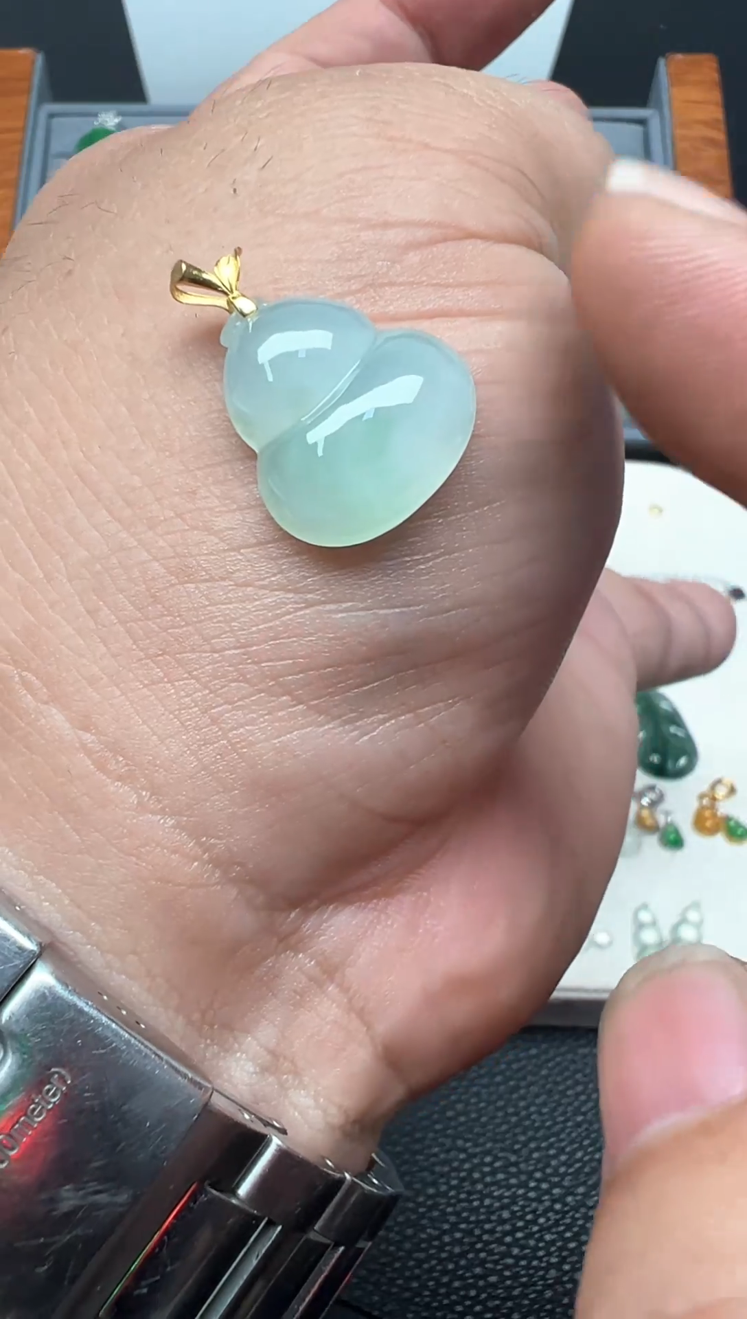 颈饰18K金镶嵌翡翠（18号链接）纯天然缅甸翡翠葫芦吊坠