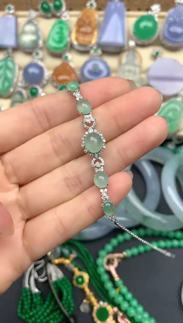【闪购商品】翡翠手链18K金镶嵌437--中国好珍宝