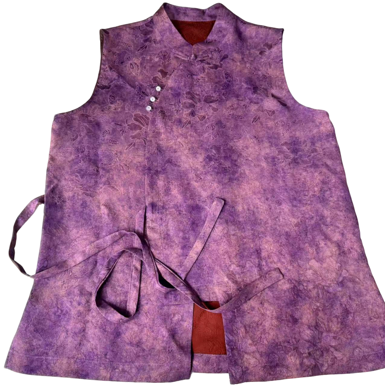 【紫蝴蝶绞萝奥黛】100桑蚕丝新中式国风香云纱长马甲无袖