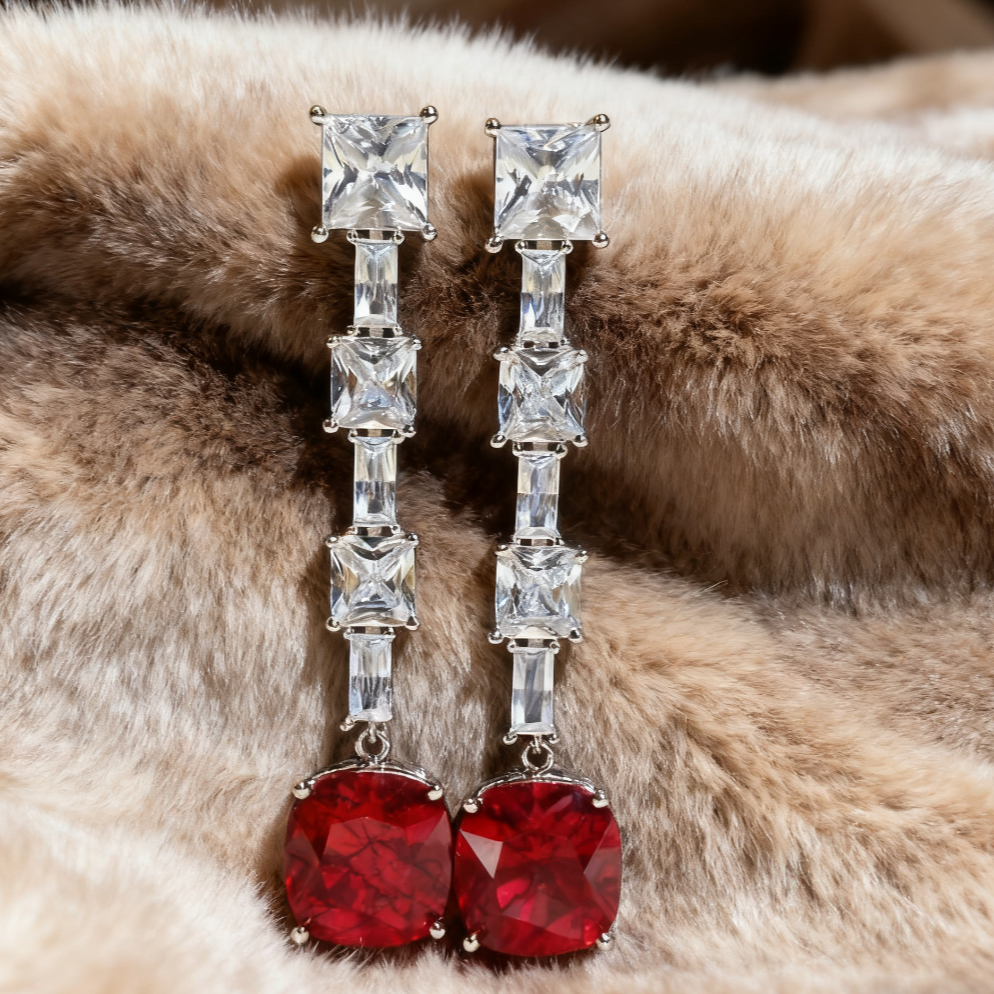 红宝石赤焰冰晶耳坠