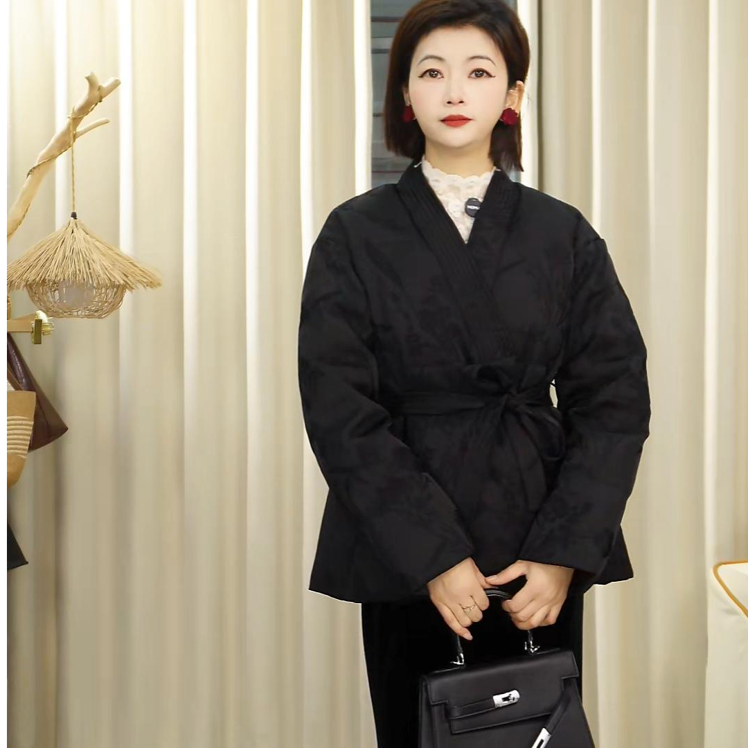 蒋欣同款冬季新款90国标白鸭绒中长新中式国风百搭羽绒服复古