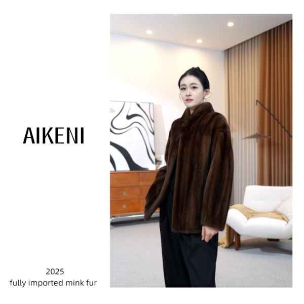 AIKENI【漫调巴黎】进口咖啡全抽刀立领短款水貂外套
