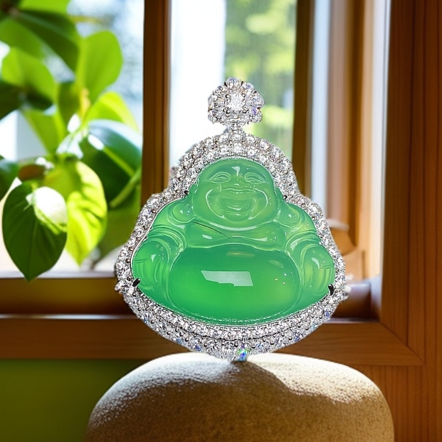 ENDAIQI  天然玉髓揭阳精工豪镶冰绿色佛公吊坠