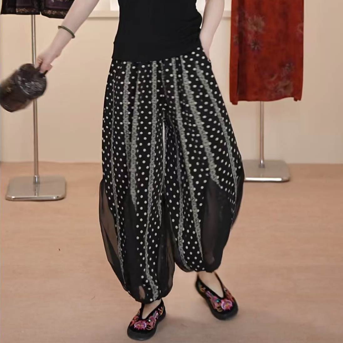 【有口袋】夏季百搭休闲气质显瘦轻奢女款拼接八片网纱南瓜裤1311