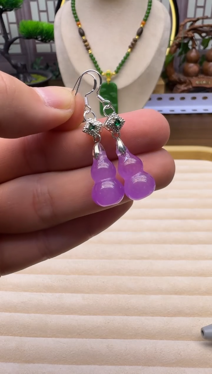 银S925镶嵌翡翠耳饰E44 