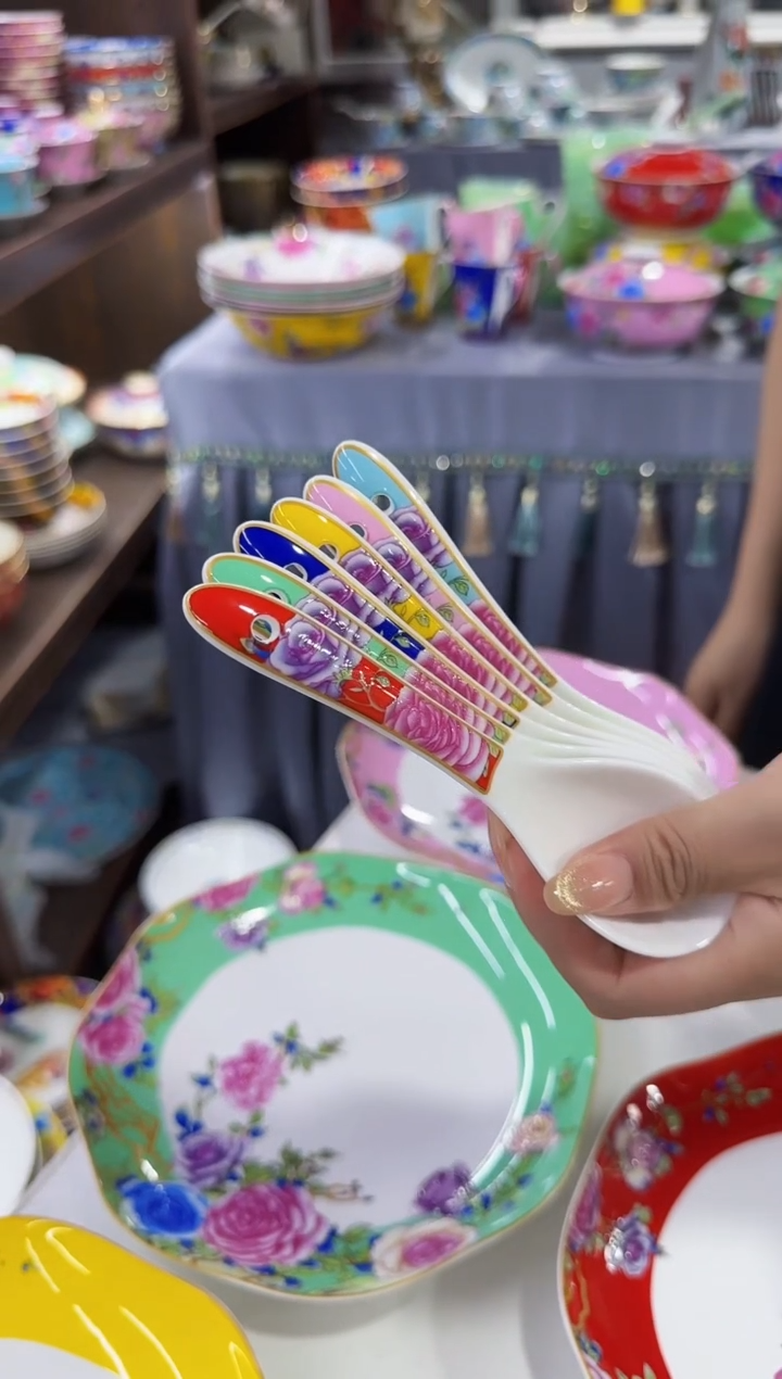 珐琅勺子6个景德镇餐具                        