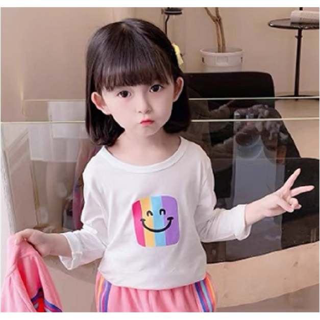 儿童秋款彩虹笑脸打底衫女童百搭打底圆领长袖衫H-N-C08