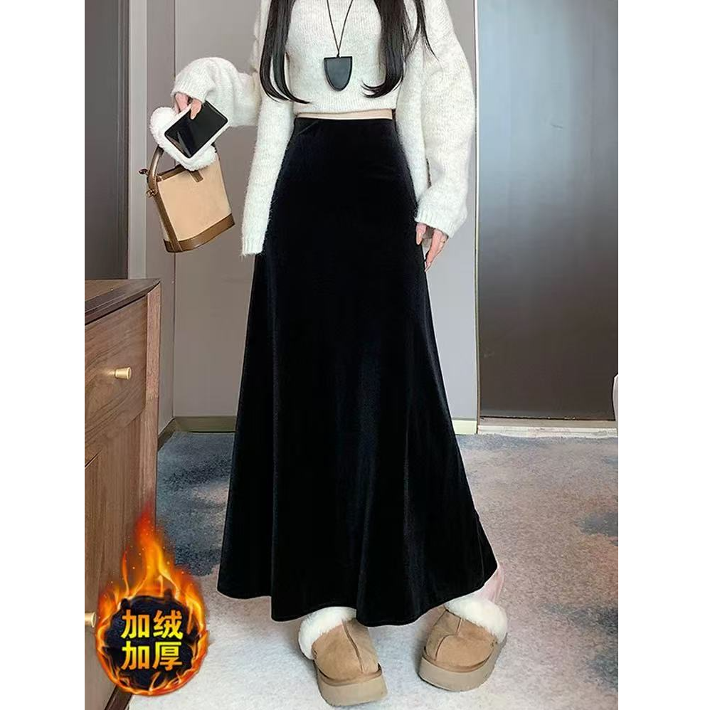 【现货】【两个裙长】秋冬丝绒半身裙女新款女装高腰显瘦a字鱼尾裙