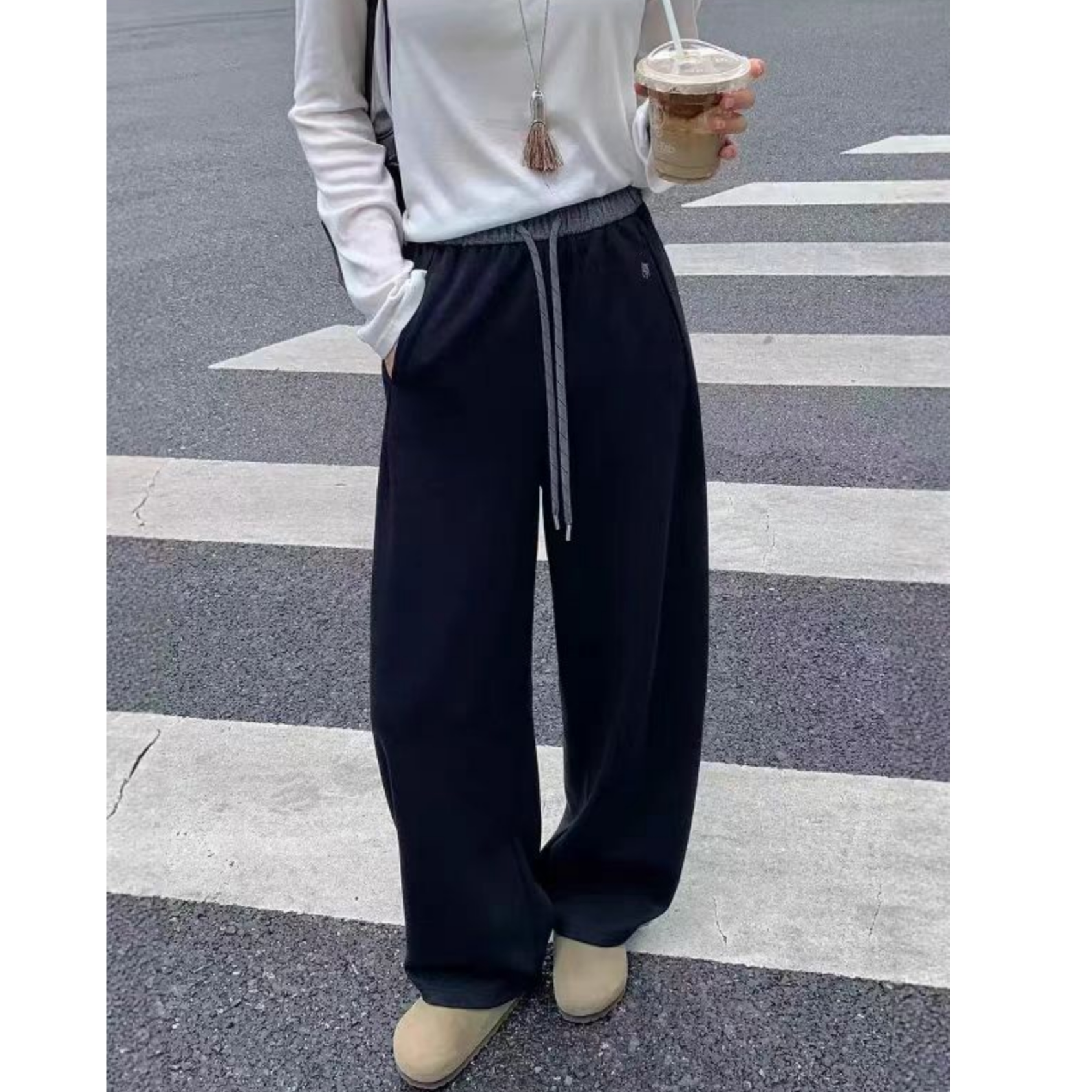 （柚子同款）HMYY冬款加绒时尚休闲直筒卫裤8882