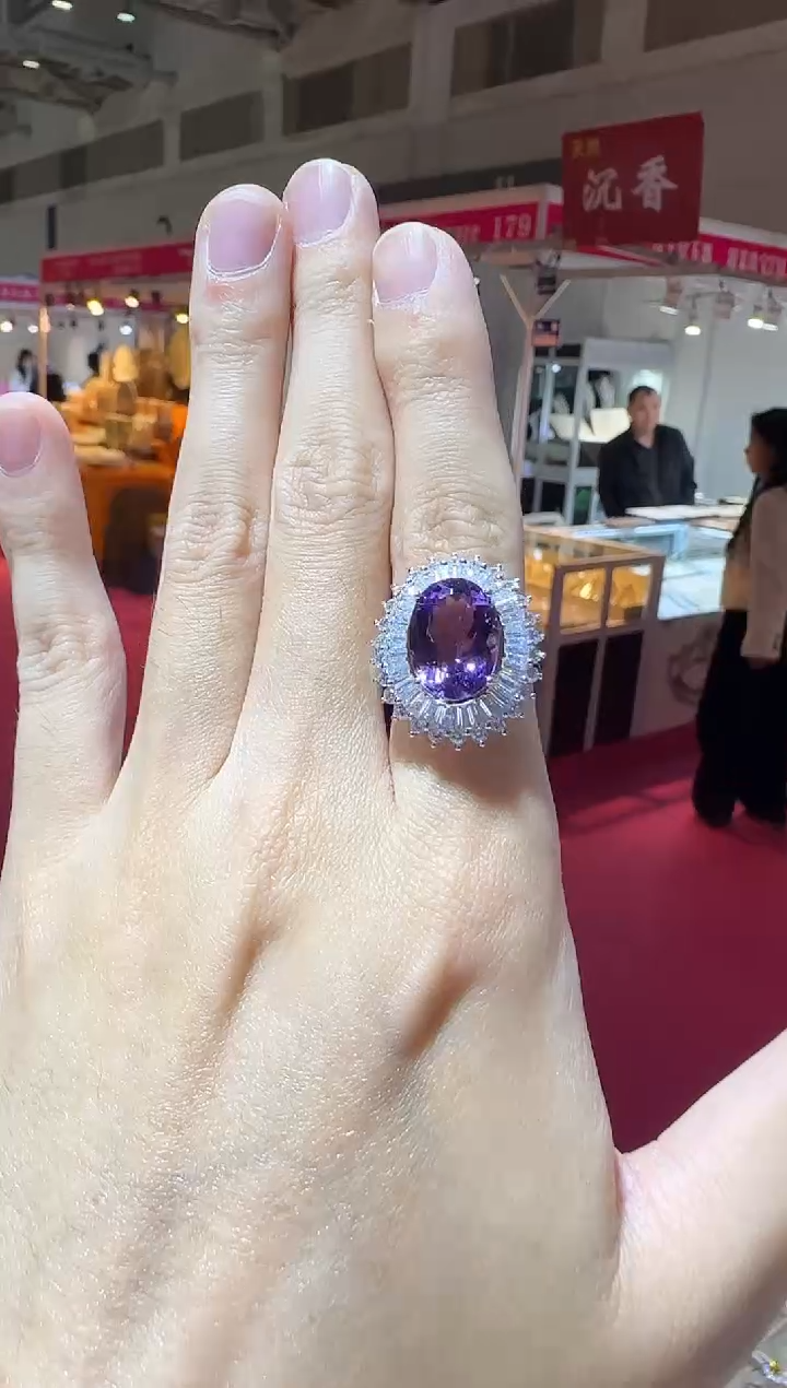 银S925镶嵌戒指紫晶10*14mm帝王紫