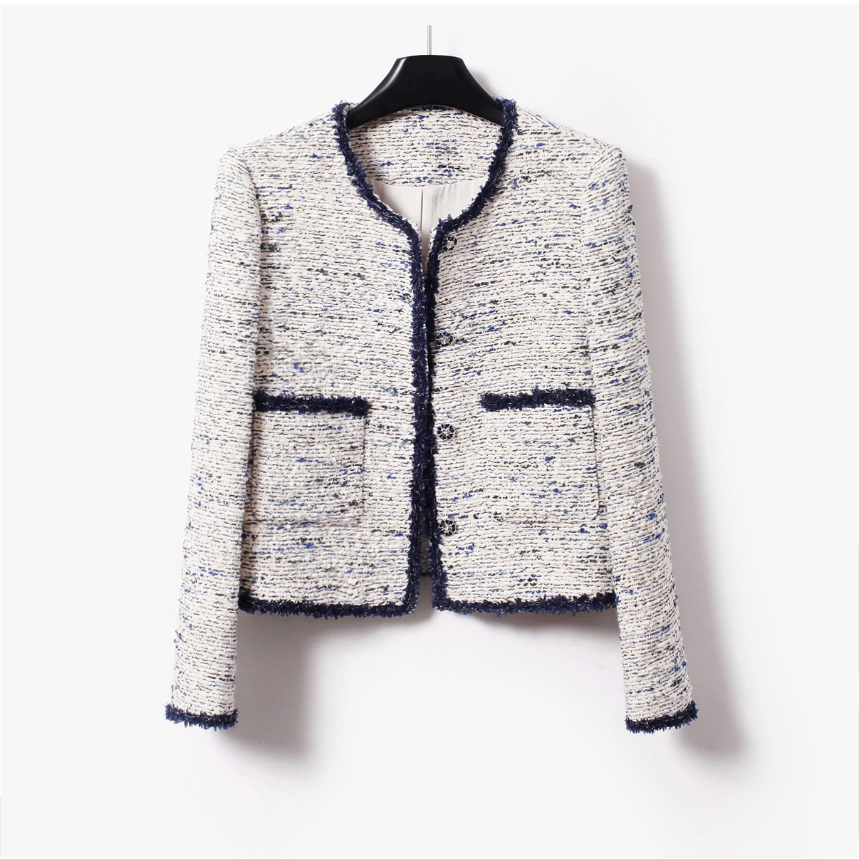 短外套小香风气质长袖蓝色短款时尚秋季粗花呢轻奢百搭编织#0Co