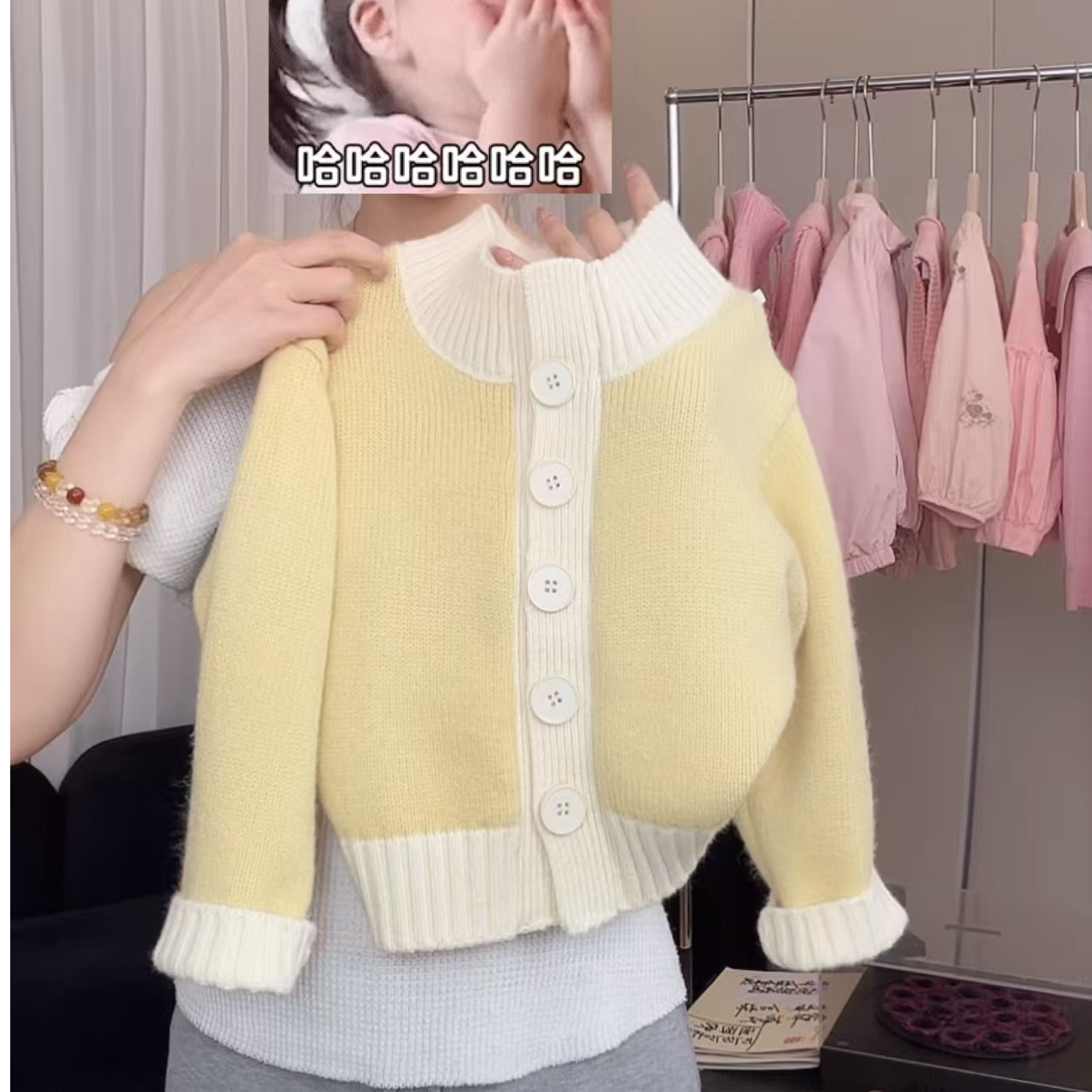 秋冬装儿童韩版简约撞色休闲宽松多色针织毛衣开衫