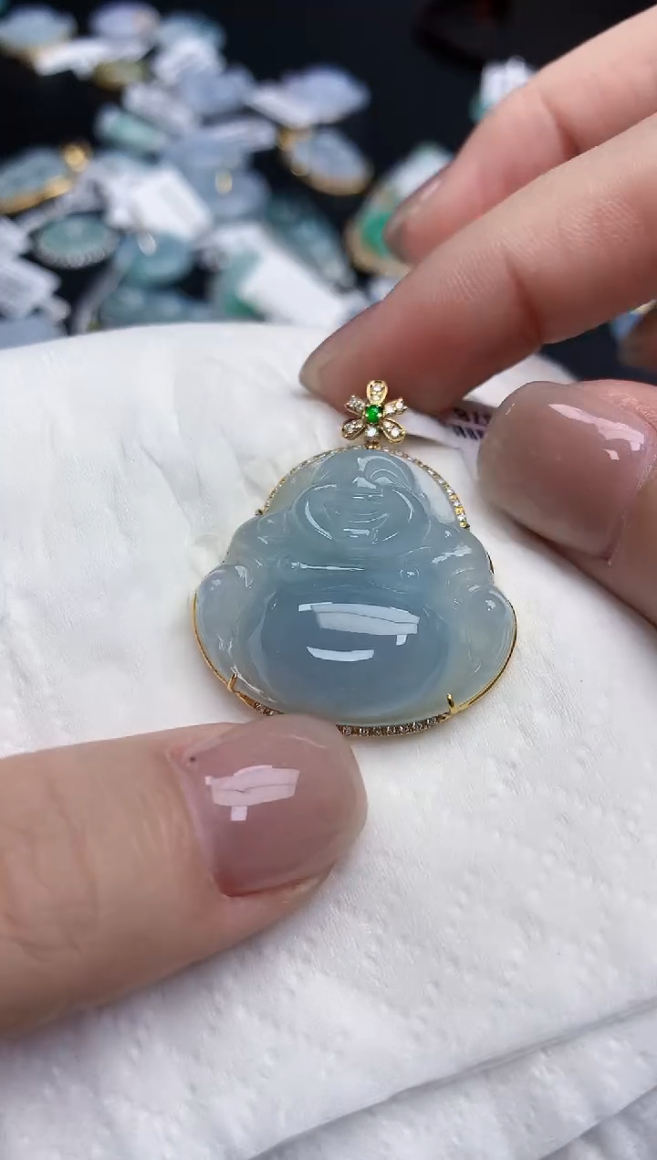 【闪购商品】翡翠颈饰18K金镶嵌天然缅甸翡翠A货