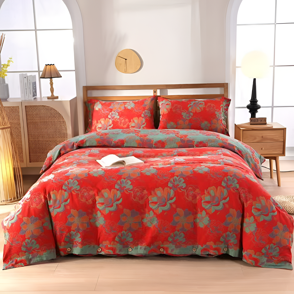 【MS】新款轻奢复古印花欧式双层纱加厚磨毛四件套--风华绝代【标准】