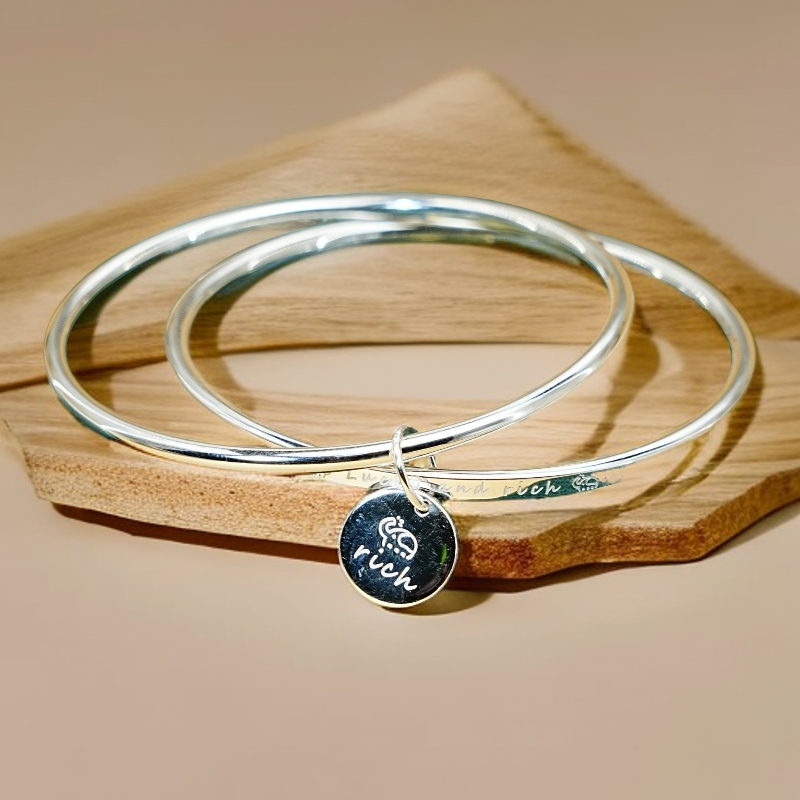 足银手镯 足银999小象双圈小众设计款百搭手镯简约送礼