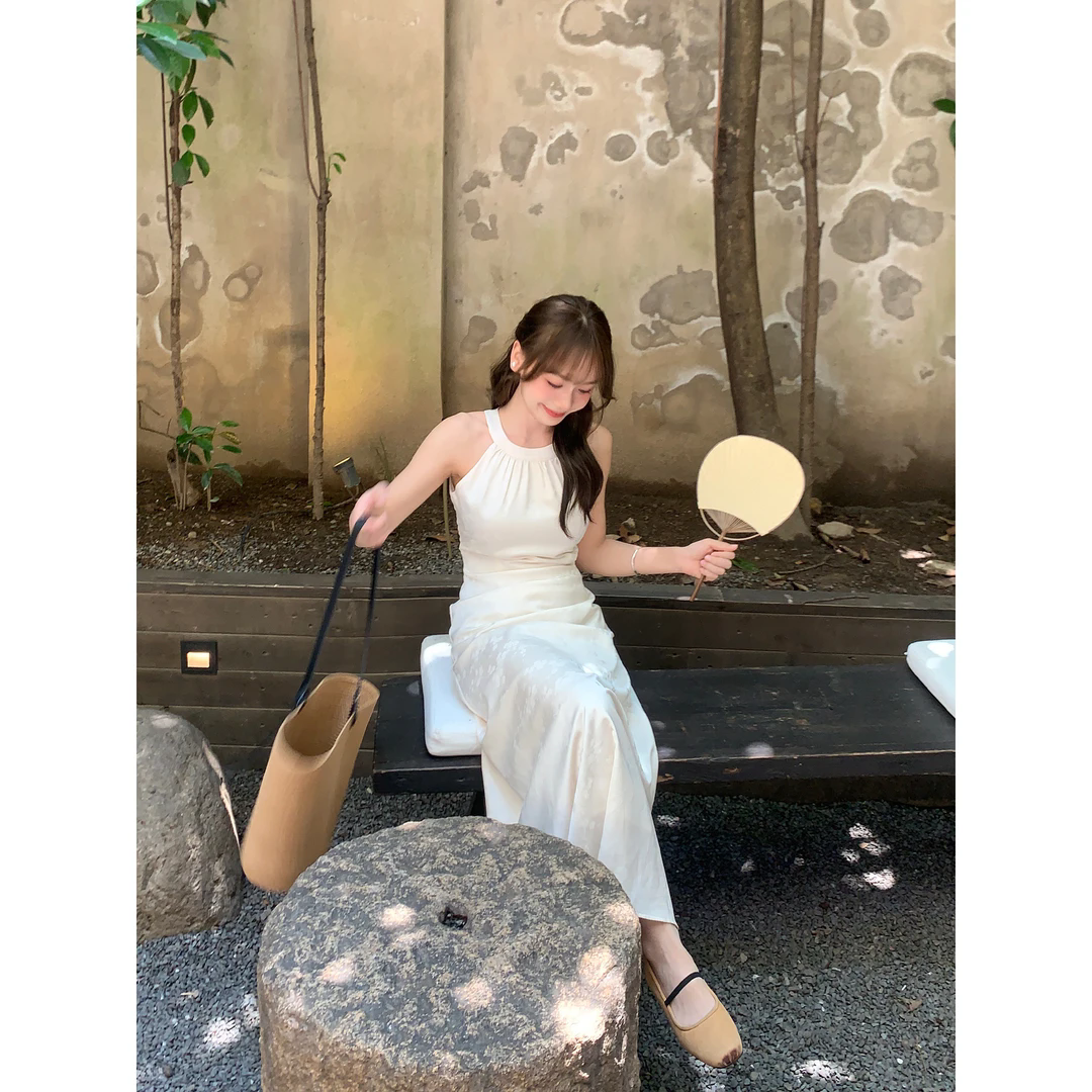 切糕自制【四时江南】小个子夏季气质新中式挂脖收腰显瘦连衣裙