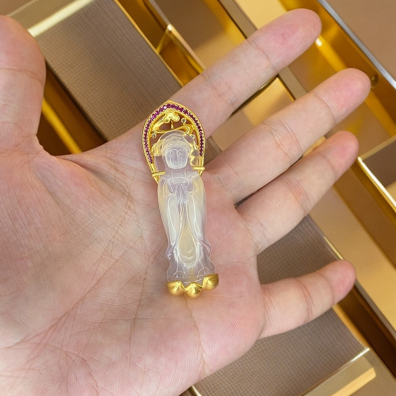 年货吊坠925银 古法站观音百搭挂坠吊坠轻奢镶嵌手工时尚精致坠链