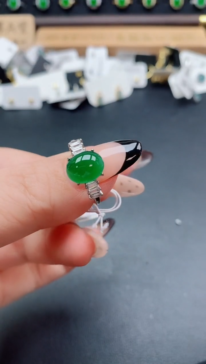 银S925镶嵌戒指翡翠1