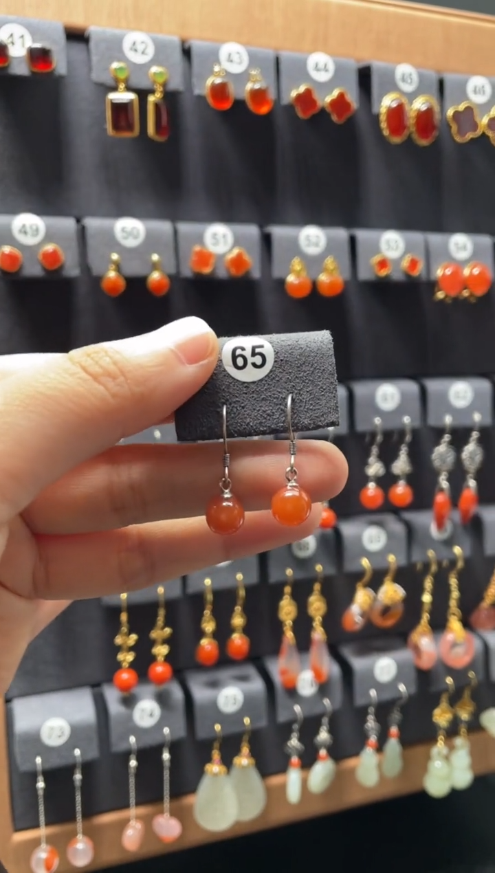 【闪购商品】南红玛瑙耳饰银S925镶嵌0065