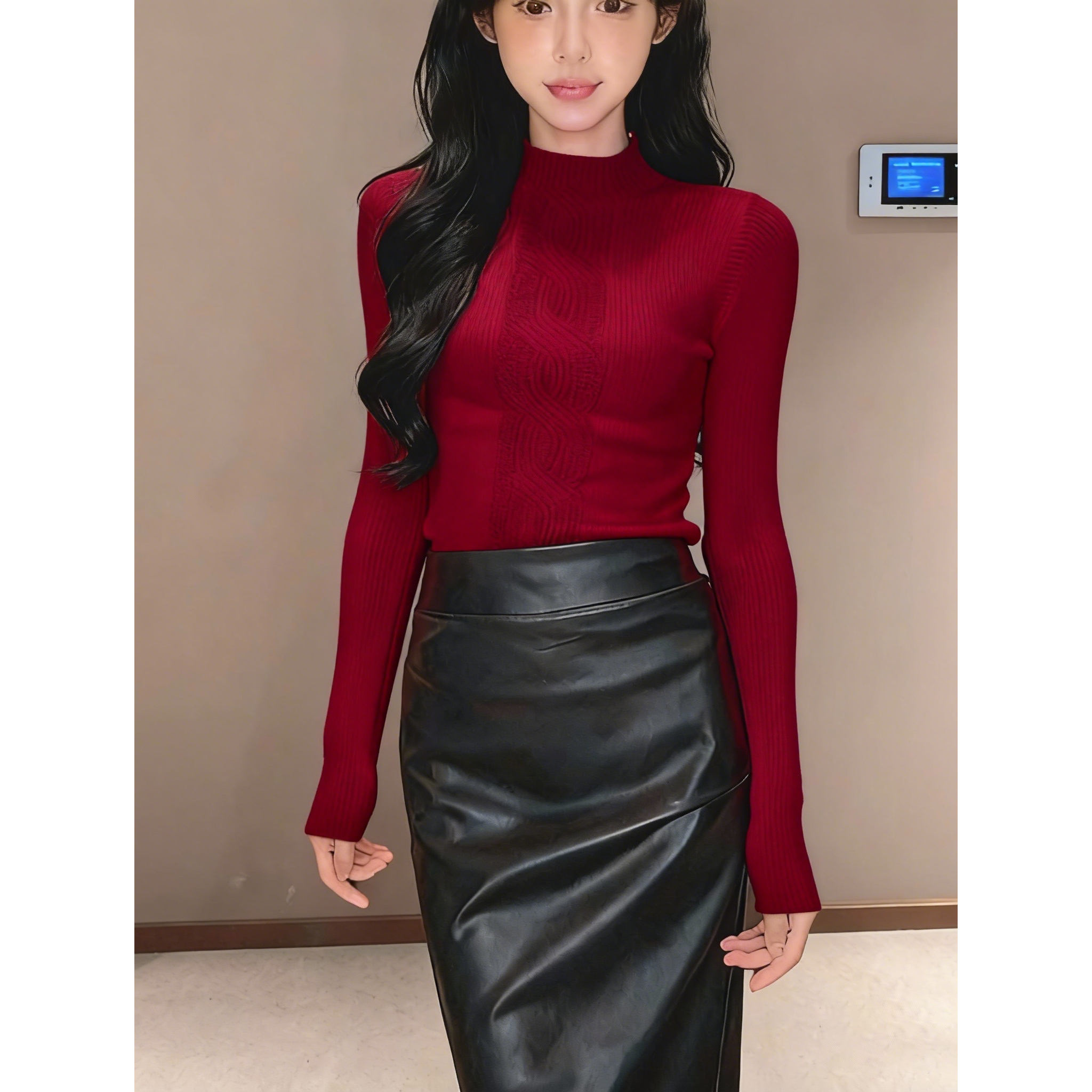  【毛衣】圆领麻花修身长袖针织衫上衣女秋冬新款显瘦打底衫