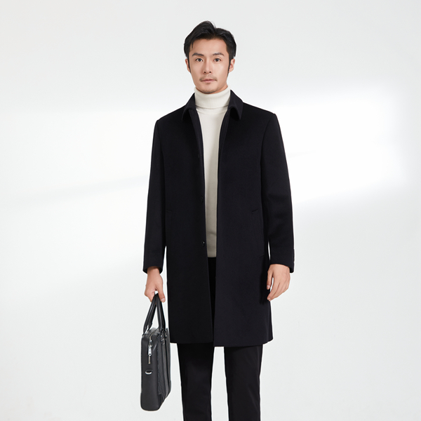 【90%澳毛+10%桑蚕丝+鹅绒内胆】高定暗扣过膝羊毛外套毛呢大衣翻领