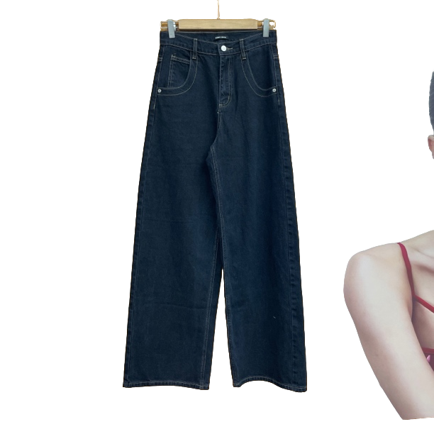 深圳出品TTONE秋冬新款高腰宽松显瘦003直筒牛仔裤女
