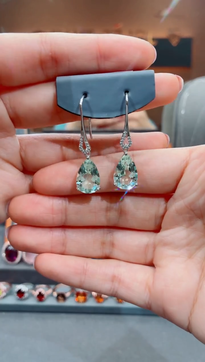 银S925镶嵌耳饰绿水晶绿水晶耳饰