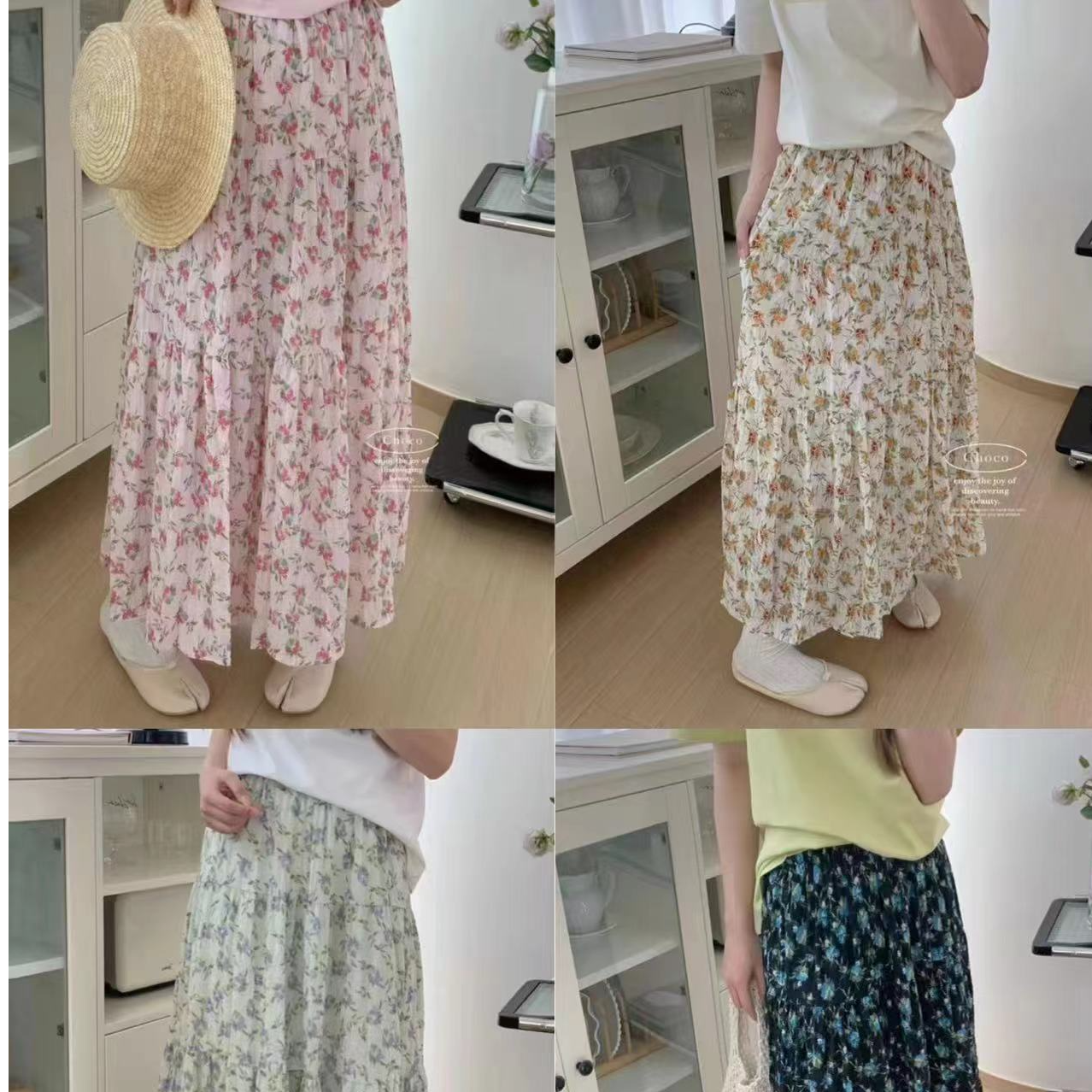 墨写萣制泡泡皱~夏季浪漫法式清新碎花A字半身裙