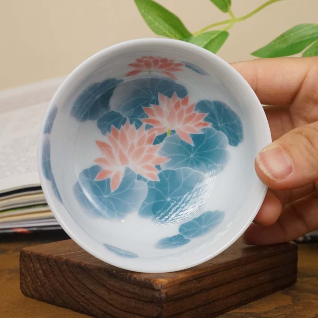 德物小雅纯手工手绘釉下五彩金鱼荷花炉式杯景德镇陶瓷柴窑主人杯