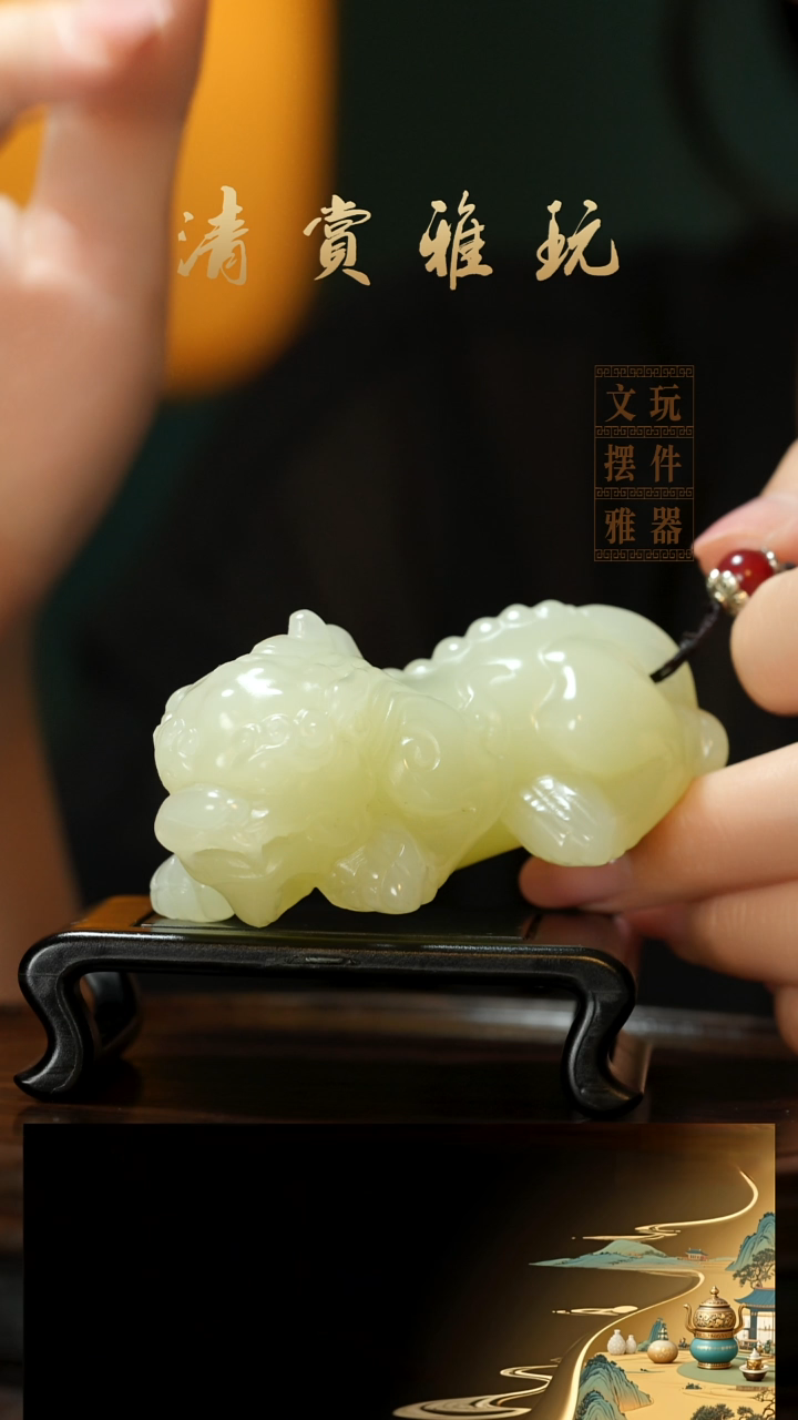 玉《吞金貔貅》手把件摆件