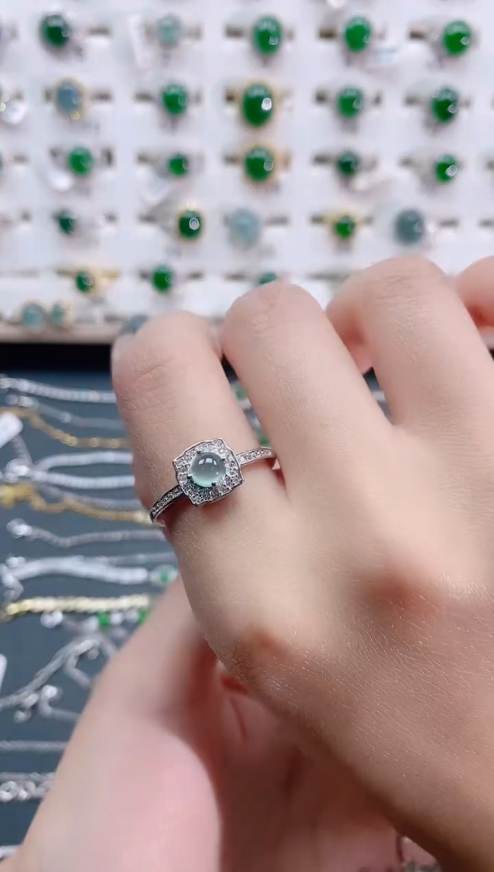 【闪购商品】翡翠戒指银S925镶嵌天然翡翠