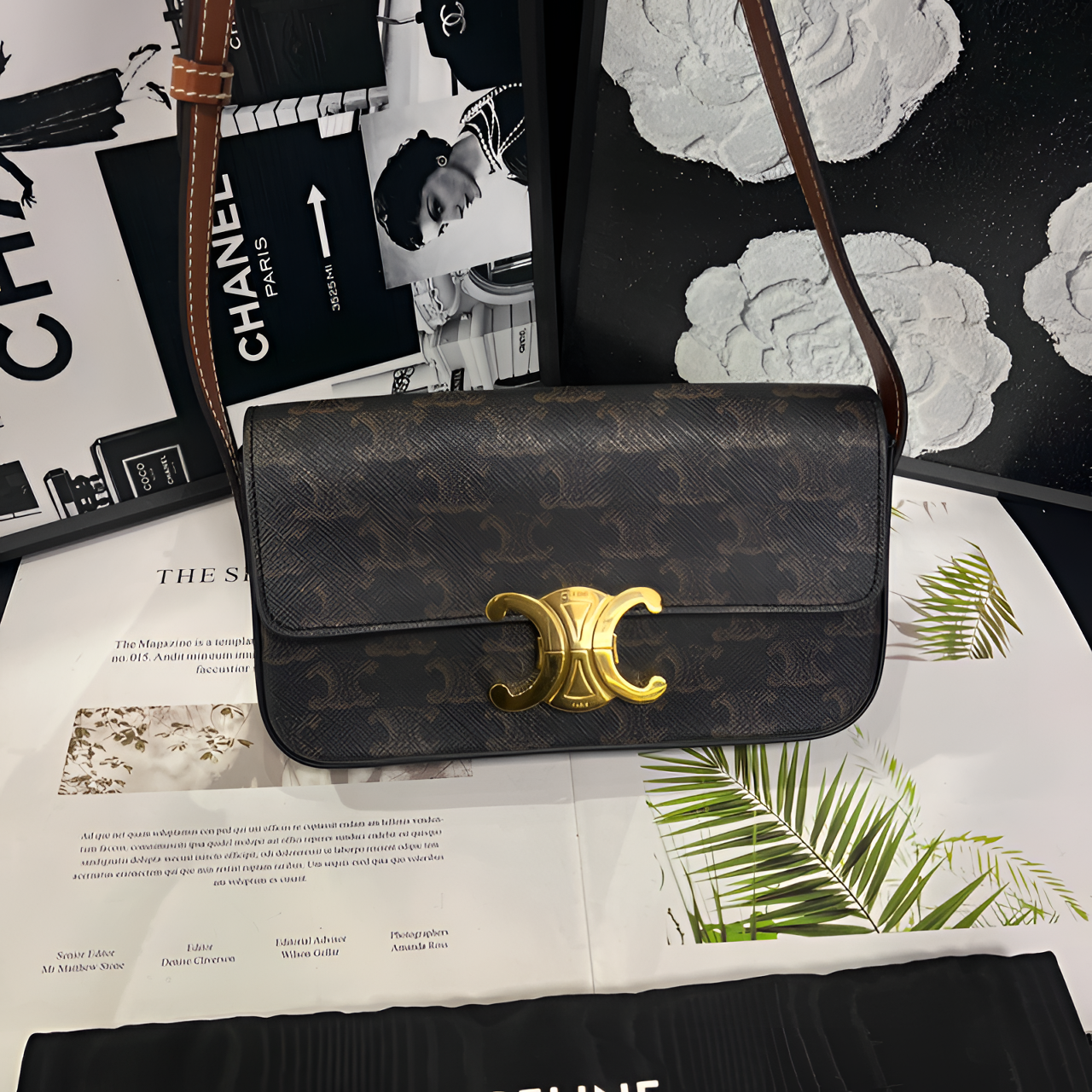 95新 Celine/思琳 老花凯旋门法棍单肩包B1542