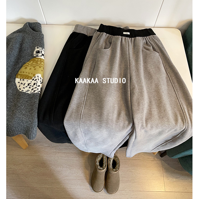 REKAYYAT “重奏” 韩系时尚复古百搭宽松舒适秋冬撞色加绒弯刀裤