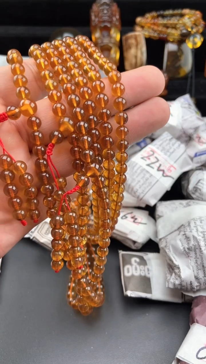 【闪购商品】琥珀手链未镶嵌金棕红108项链【多样性发货其中一】