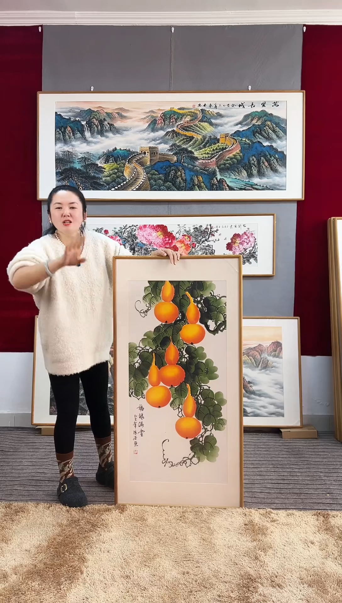 国画手绘葫芦122*62尺寸