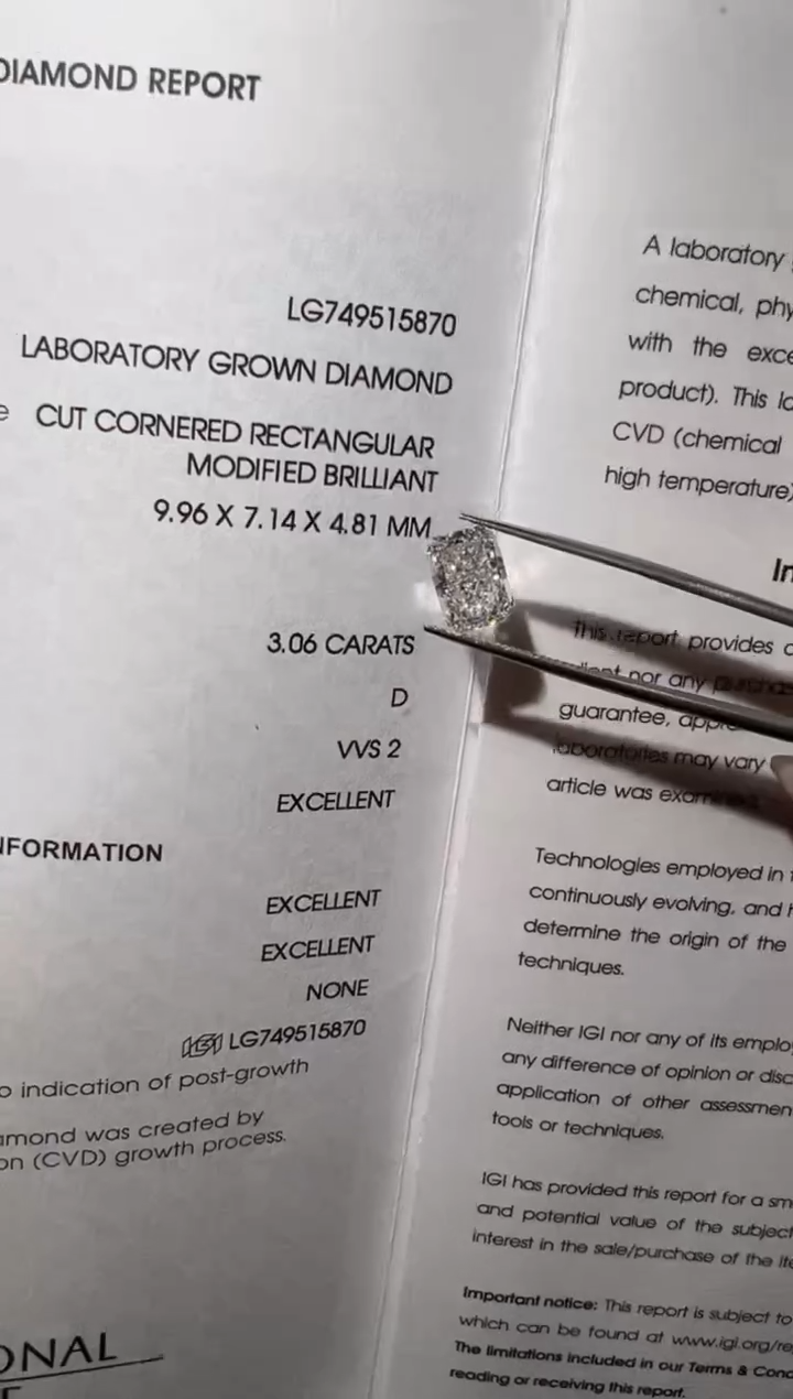 裸石合成钻石洪*暖LG5870   3.06ct