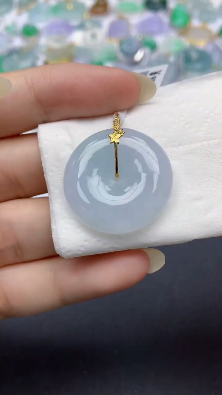 颈饰18K金镶嵌翡翠天然缅甸a货翡翠百元以上9元证书费自理