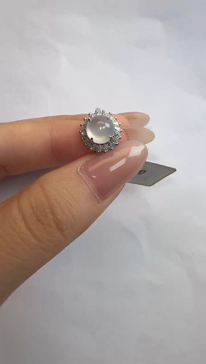 银S925镶嵌戒指翡翠通体925银镶缅甸A货翡翠戒指237