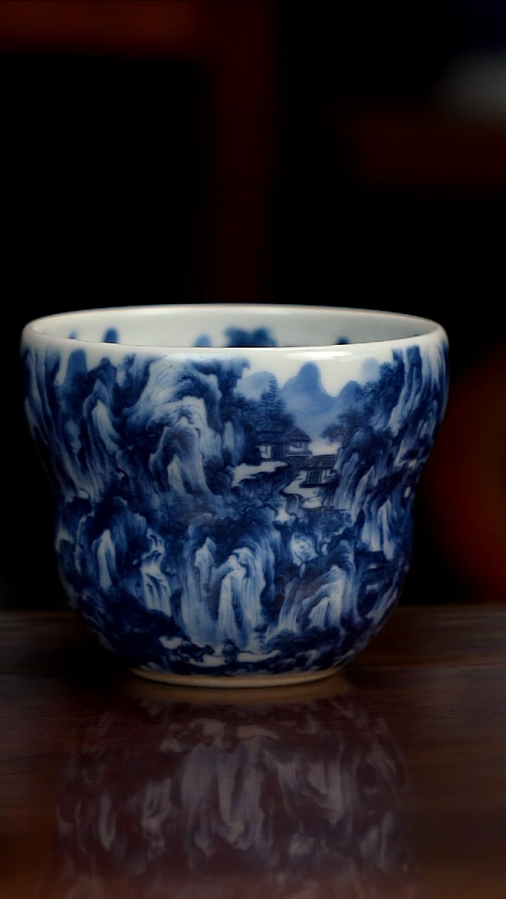 景琳藏青花北派山水楼观图