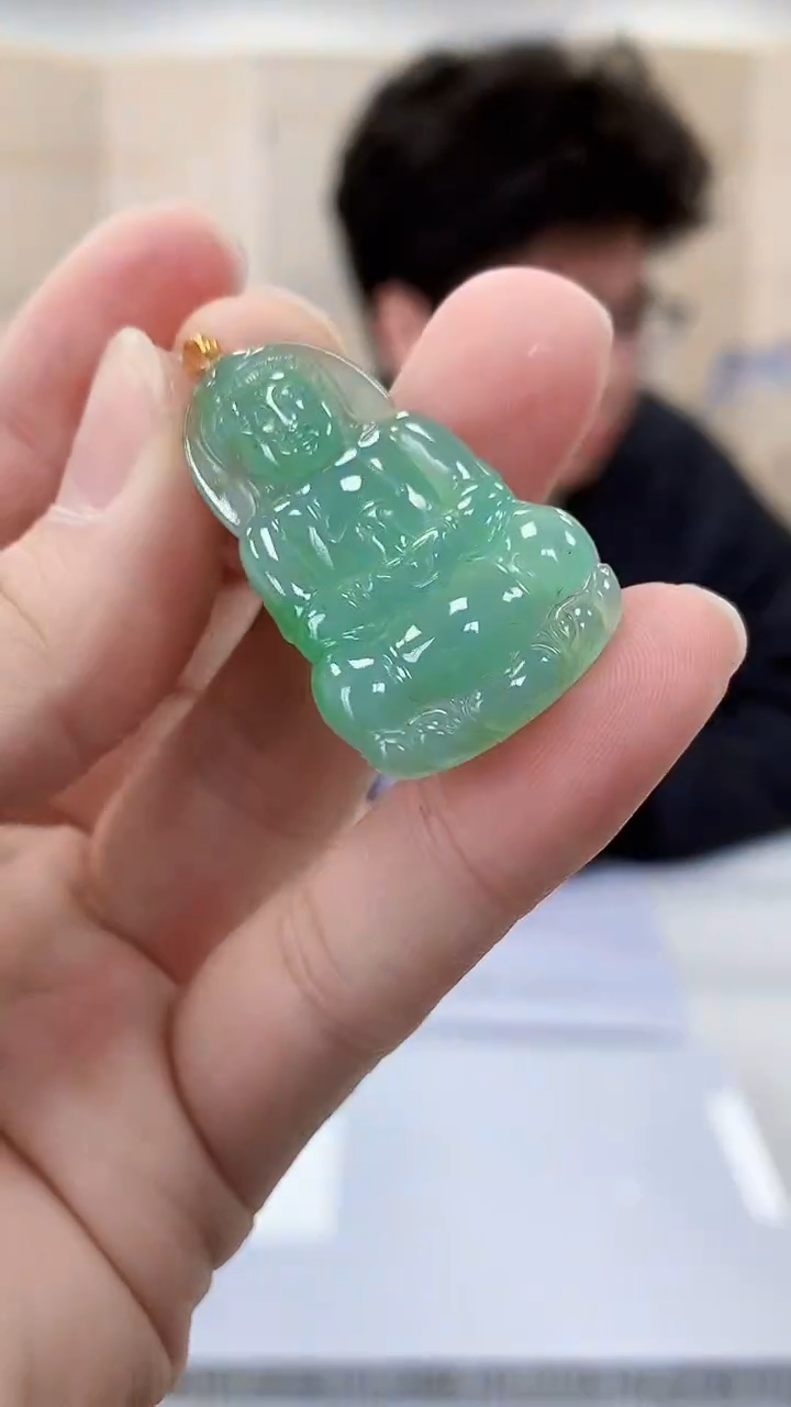 【闪购商品】定制翡翠18K金镶嵌4688bb-毛货挂件178赠珠链