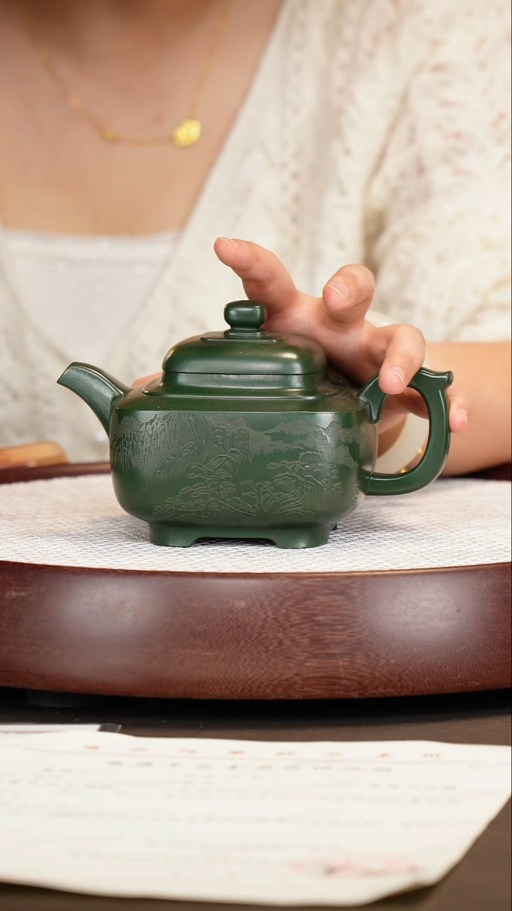 茶壶紫砂葛岳纯/绿泥/四方如意/450c