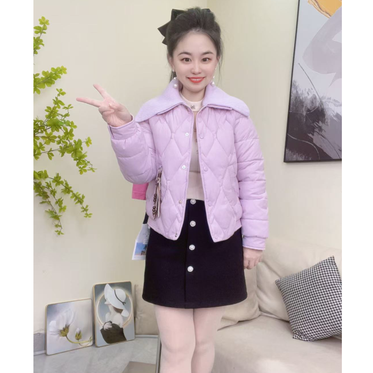 淑女日记   免烫翻领外套显瘦保暖冬季棉衣百搭磨毛不褪色棉服136
