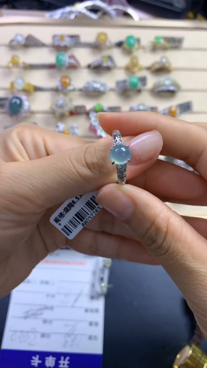 翡翠戒指银S925镶嵌翡翠 蛋面 银S925镶嵌