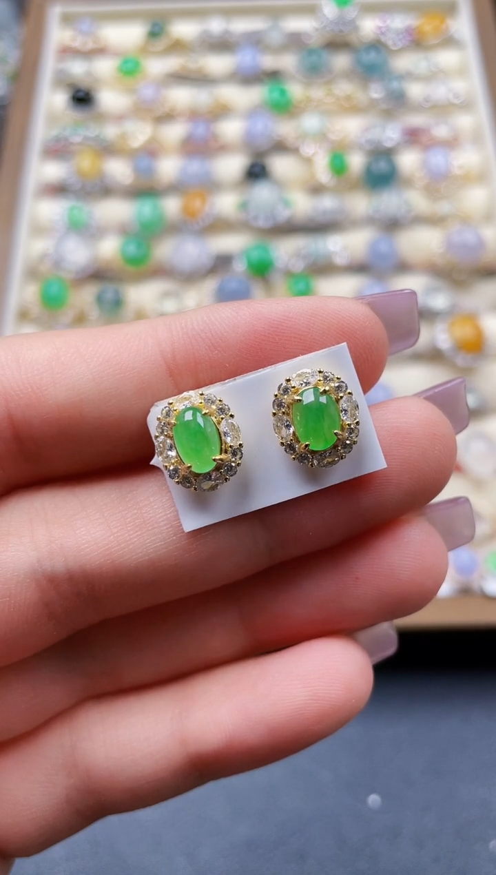 银S925镶嵌翡翠耳饰109