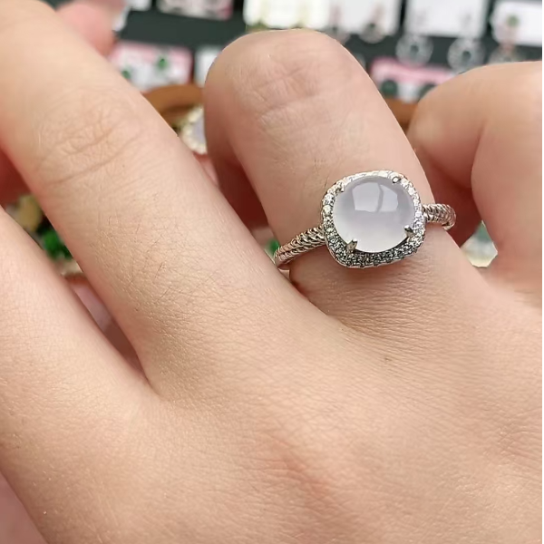 鑫辰珠宝天然A货翡翠银镶嵌设计款开口女戒指时尚百搭